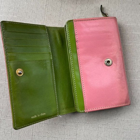 Kate Spade Women Wallet Pink/Green Leather Clutch Wrislet Card holder Purse - Picture 2 of 12